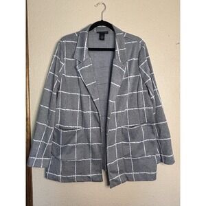Lane Bryant Cardigan Sweater Size 14/16 Gray W/ White‎ Check Open Front